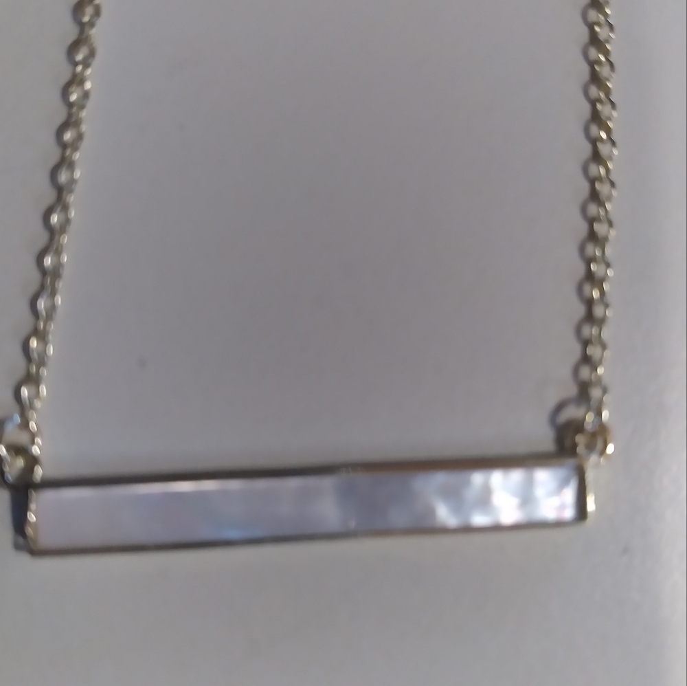 14K over 925 SS Mother of Pearl Bar Necklace 16" w/ adjustable chain